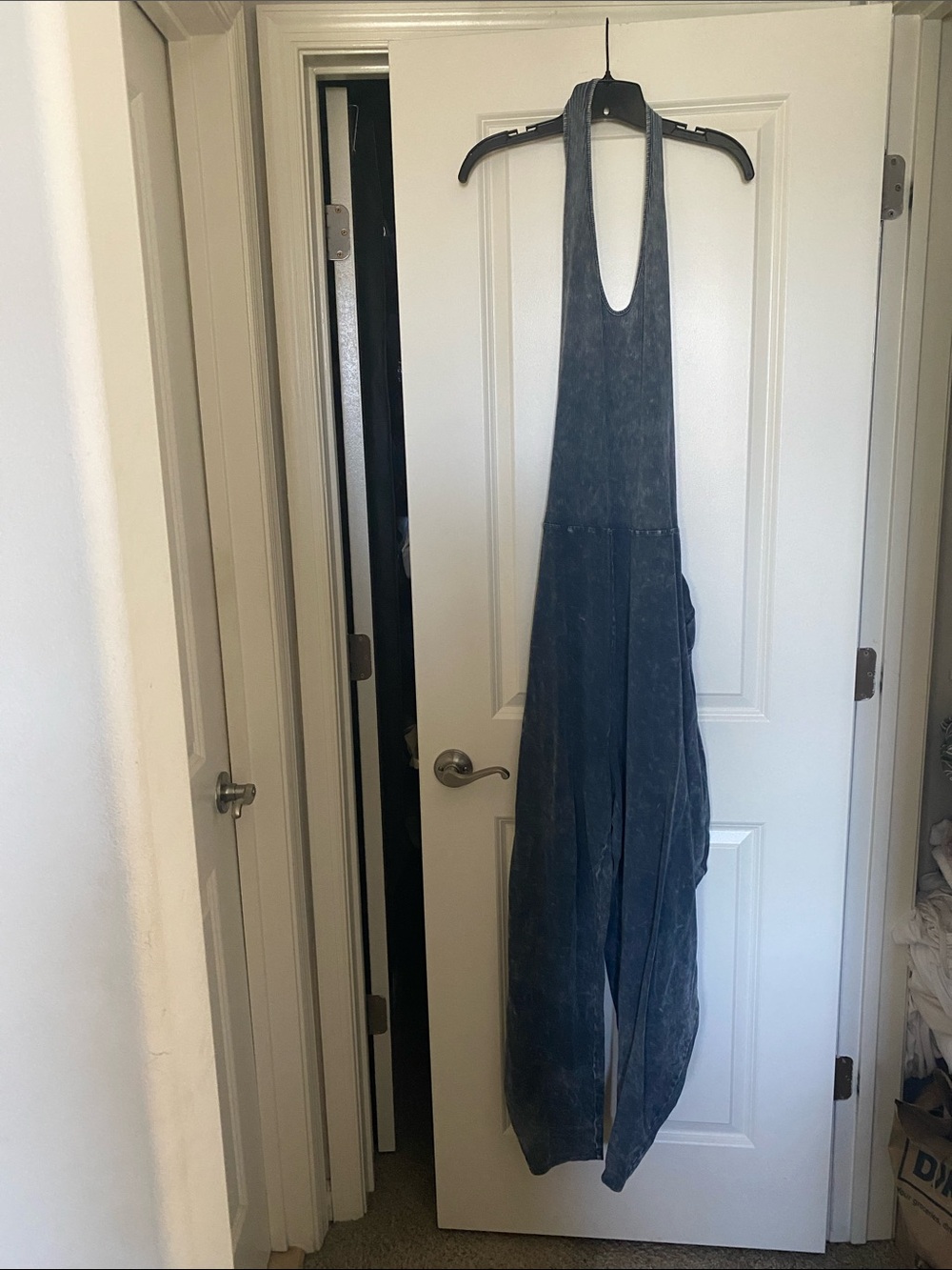 Fashion Nova Washed Denim Blue Halter Jumpsuit